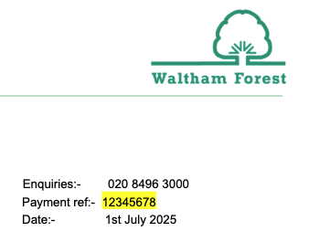 Example of a letter including a payment reference
